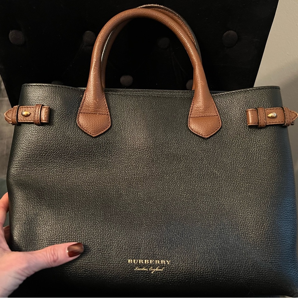 Burberry Banner Convertible Tote Leather and House Check Canvas Medium